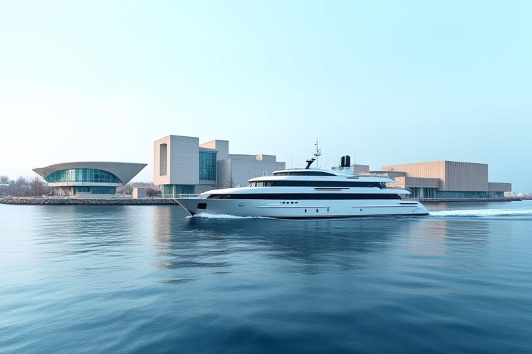 Moderne kystarkitektur sett fra sjøen.